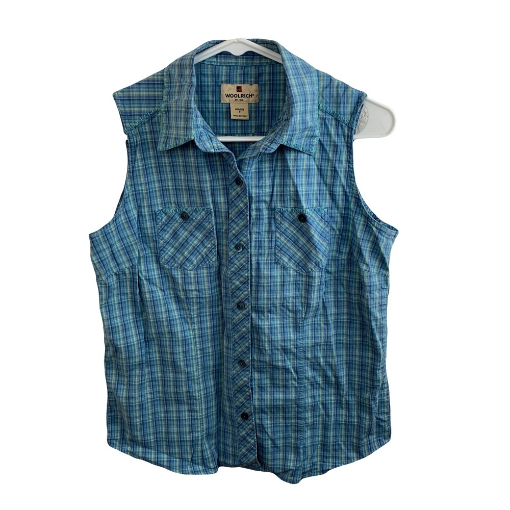 Woolrich Women’s 2250 Riverbed Blue Sleeveless Button Down Top Size Small